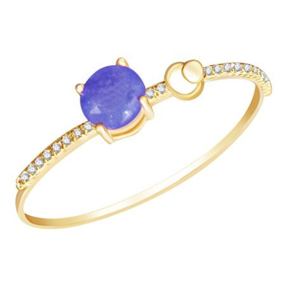 V3 Jewelry Goldtone Cuff Bangle Bracelet with Blue Opal and White Cubic Zirconia